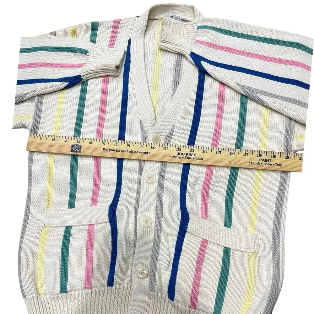 Neiman Marcus Grandpa Sweater Mens Size L Cardigan Cotton Striped 80s Colorful